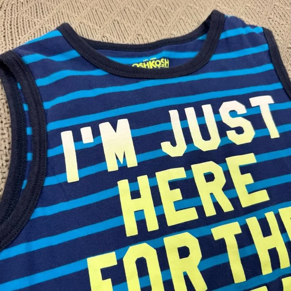 OshKosh B'gosh Blue and Yellow Striped Kids Just Here For The Pizza Tank Top ~ 8